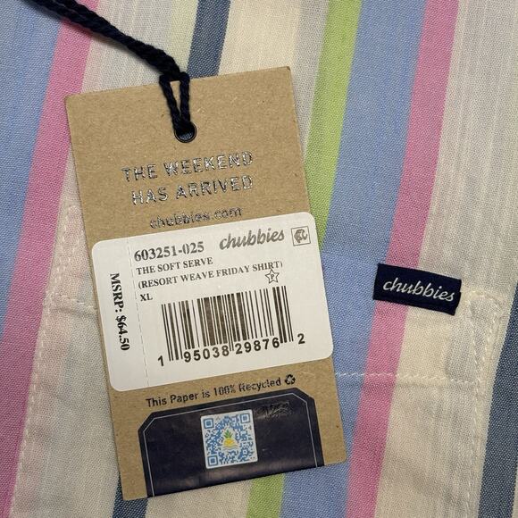 Chubbies Short Sleeve “Soft Serve” Friday Striped Button Up Shirt White Size XL - Picture 6 of 8